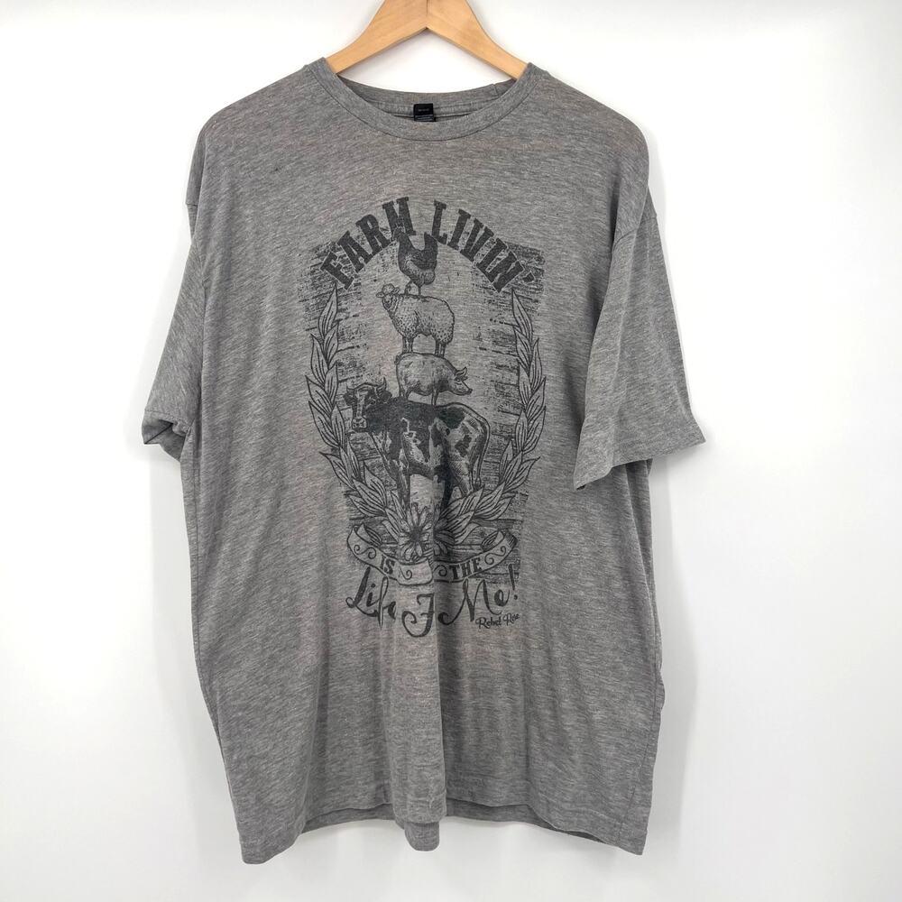 TULTEX "Farm Life Life For Me" XL Unisex T shirt Gray Cow Pig Sheep Chicken